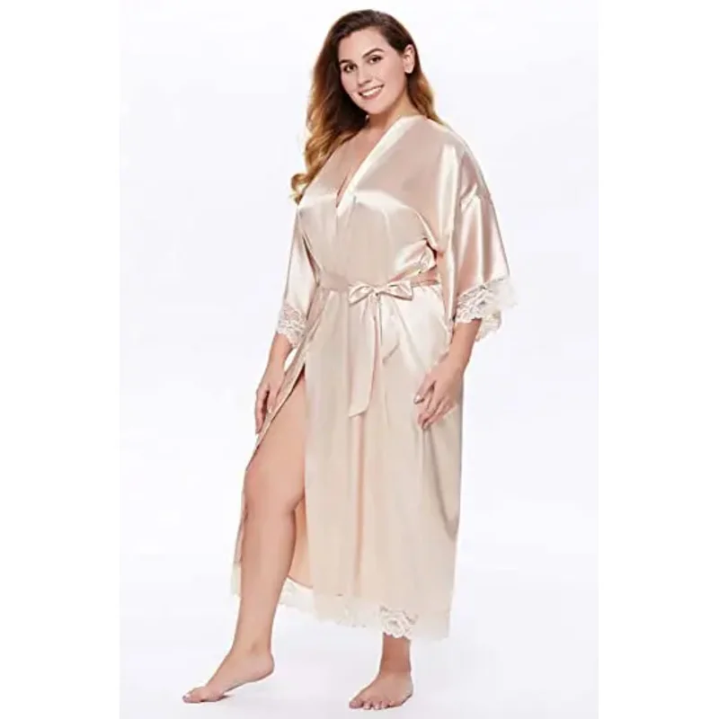 Robe kimono en satin de soie et dentelle pour femmes, tenue de nuit sexy, couleur unie, grise, nouvelle collection