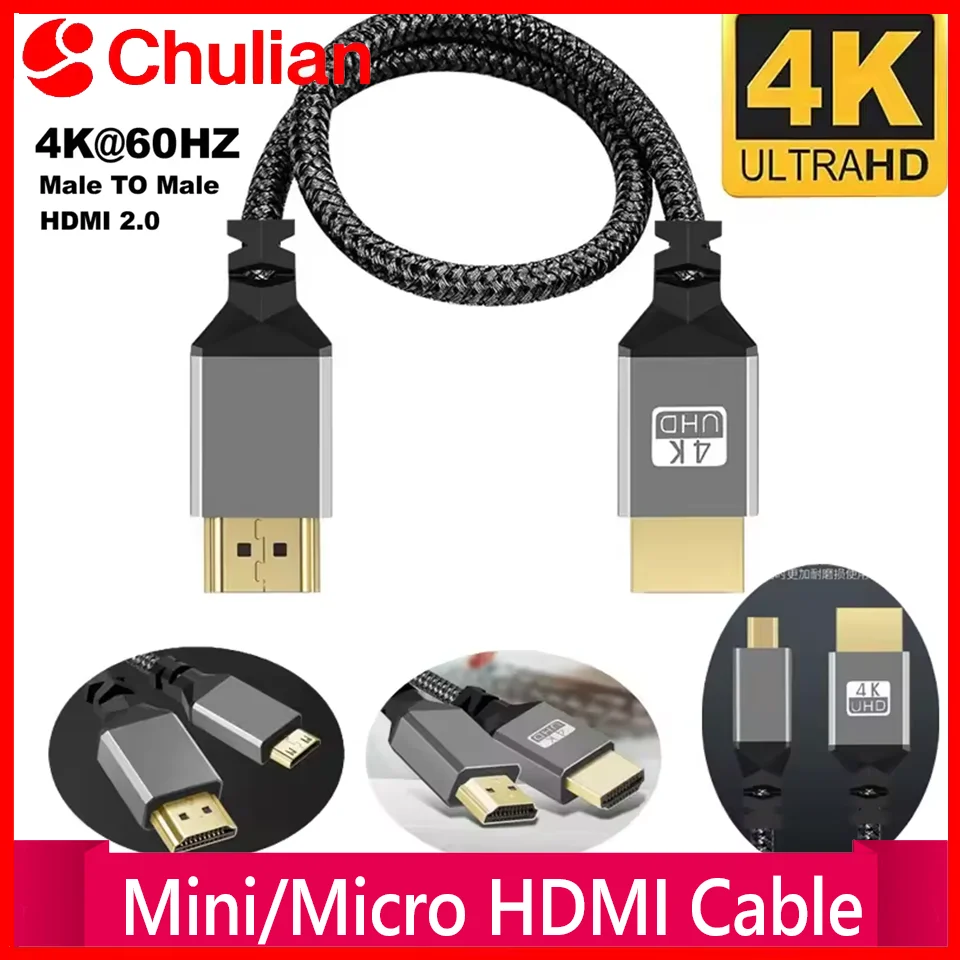 Nylon HDTV 4K@60HZ V2.0 HDMI-Compatible TO HDMI Mini HDMI Micro HDMI Cable Extension Male to Male Cable 0.3M/1M
