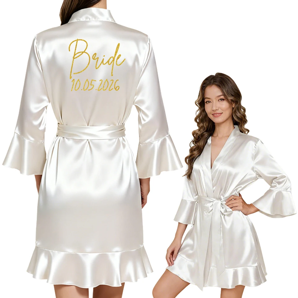 

Personalized Wedding Date Bridal Robe Elegant Bride Bathrobe Gown Bridal Nightgown for Brides