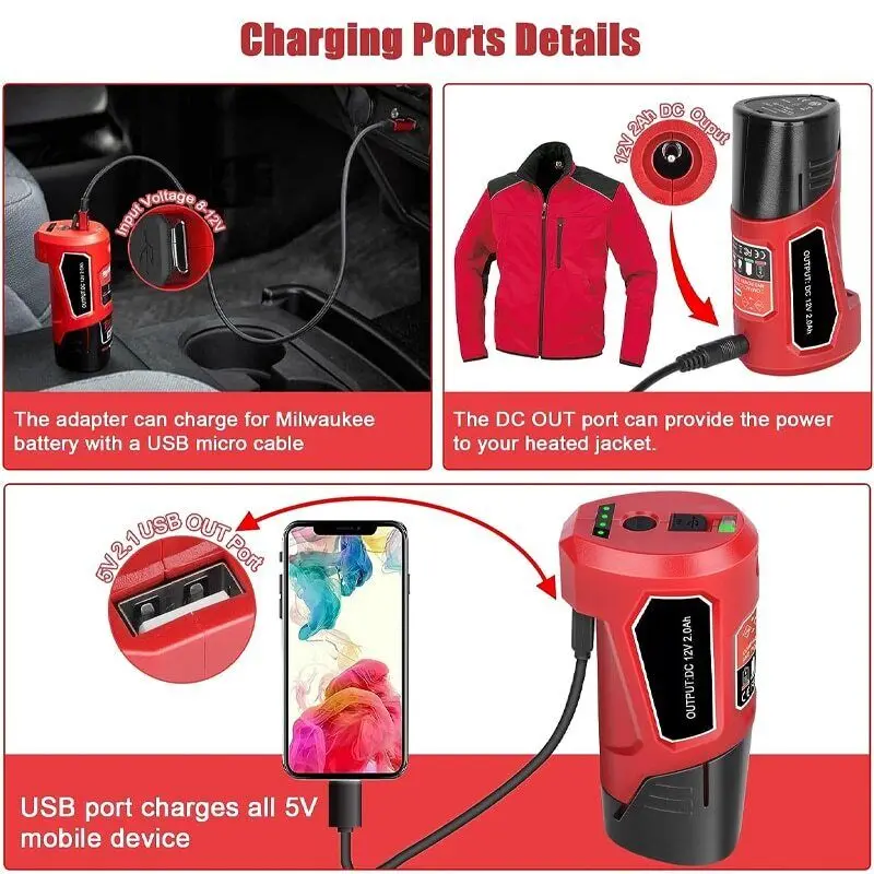 Imagem -05 - Substituição da Fonte de Alimentação para Milwaukee 12v Carregador de Bateria 48591201 4924-231 Adaptador de Alimentação Portátil com Porta Usb 2.1a