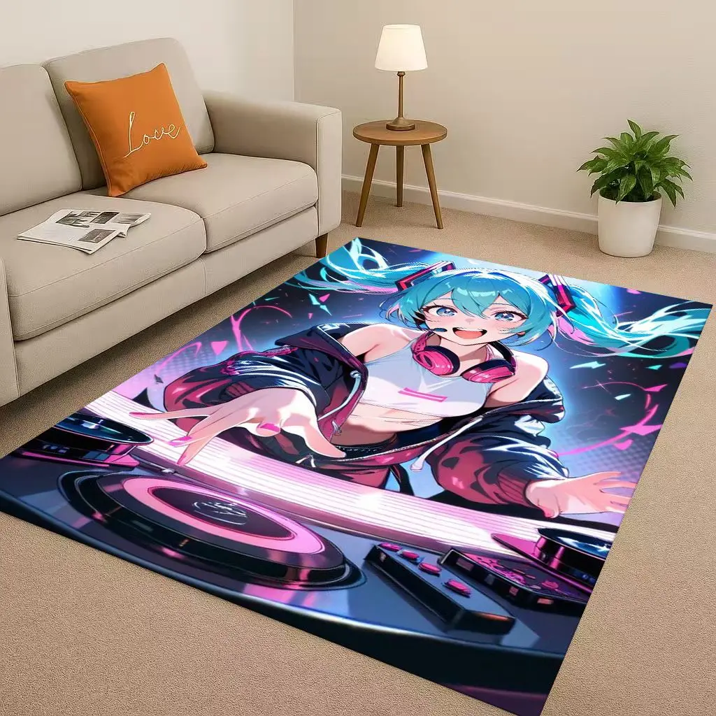 

3D Kawaii M-MIKU Music Cartoon Girl Living Room Non-Slip Area Rug Carpet for Bedroom Playroom Sofa,Easy Clean Home Decor Doormat