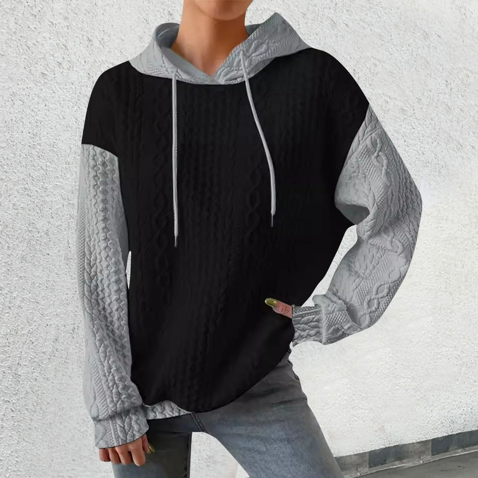 

Women's Casual Color Pullover Hoodie Long Sleeve Texture Drawstring Hoodie Be Still Hoodies for Women