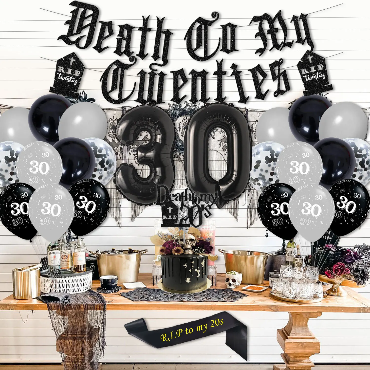 Birthday Party Decorations for Men and Women, 30th Birthday Party, Death To My Twenties Banner, Gothic Funeral Decor