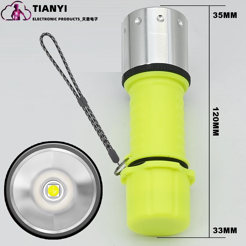 Diving Plastic Flashlight,Submarine Safety Waterproof Torch Light, Yellow light T6 LED waterproof 50 meter flashlight