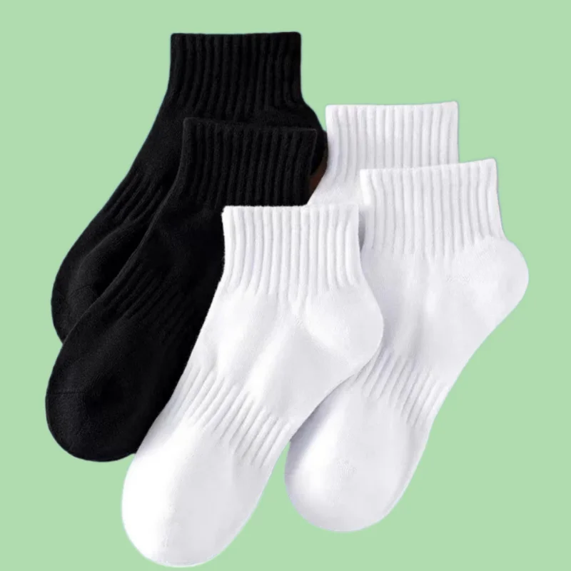 Meias finas de baixo corte para homens e mulheres, meias esportivas, preto e branco clássico, meias curtas, 95% algodão, 5 pares, 10 pares, alta