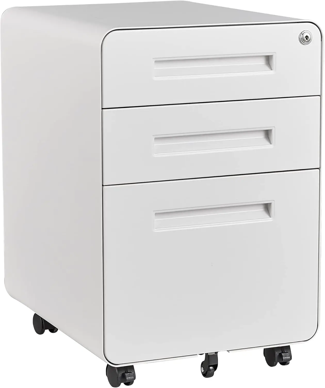 White 3-Drawer Lockable Mobile File Cabinet for Home Office Desk Storage