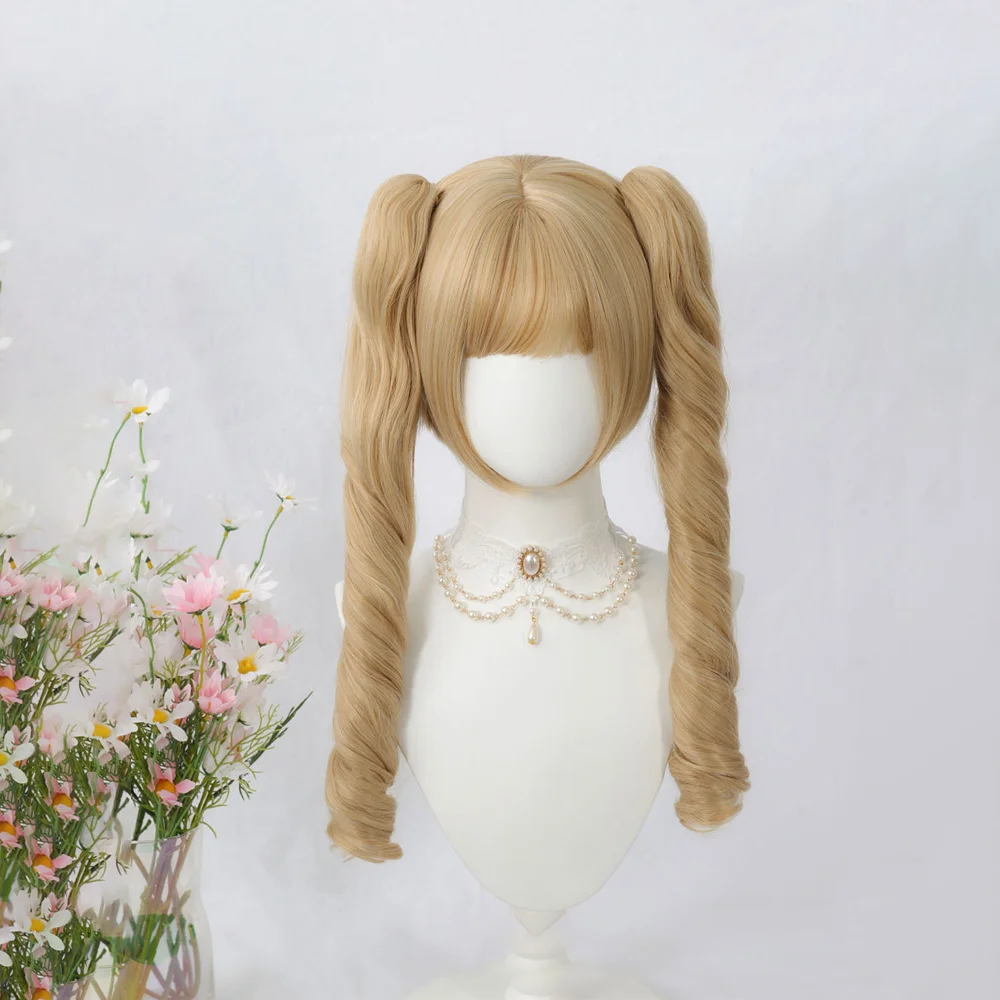 ผมสังเคราะห์คอสเพลย์โรมันเคอร์ลี่พร้อมหน้าม้า หางม้าแบบถอดได้ เหมาะสำหรับวิกผมโลลิต้าสำหรับเล่นบทบาทสมมติในอนิเมะของผู้หญิงในชีวิตประจำวัน