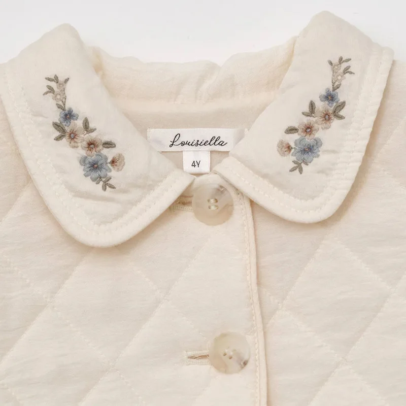 In-Stock Long-Sleeve Diamond Patterned Faux Fur Jacket for Girls Thick Cotton Vest Outerwear for Children Cotton Coat