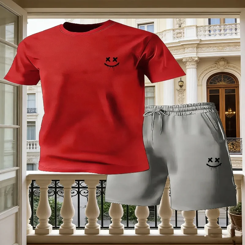 

2 Piece Summer Casual Everyday Men's Short Sleeve Shorts Set Hawaiian Print Men's T-shirt Outdoor Sports Men's Beach Shorts