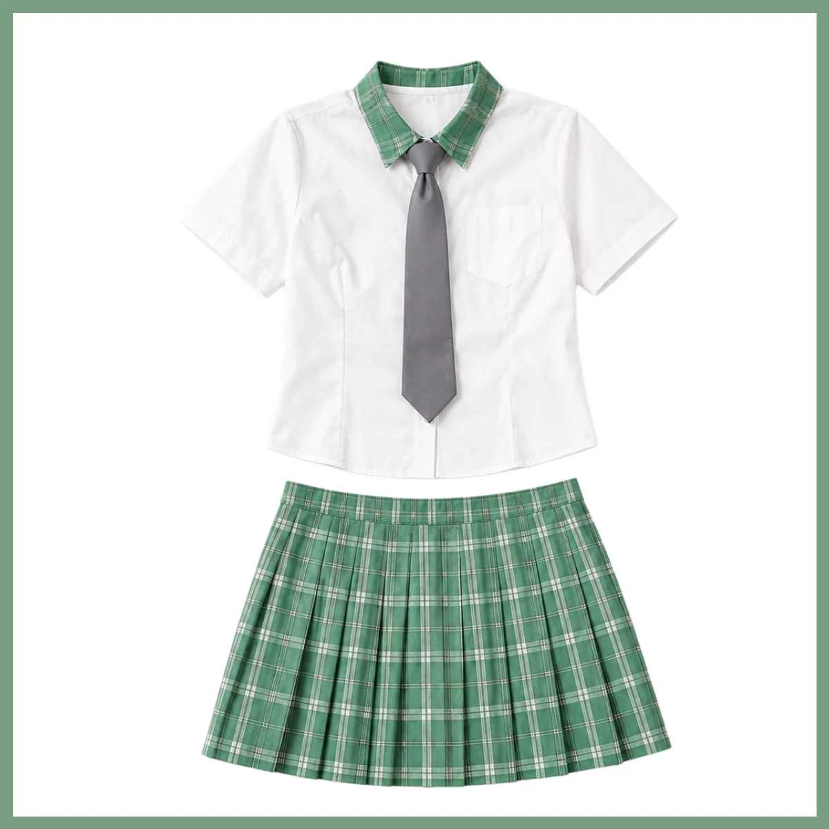 Anime Alien Stage Mizi Cosplay Costume Japanese-style JK School Uniform Shirt Green Grid Skirt Wig Woman Cute Campus Set view 5