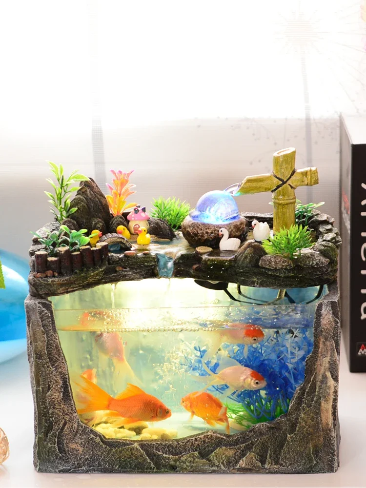 

HXL Rockery Water Living Room Small Fish Globe Household Aquarium Mini Decorative Landscaping