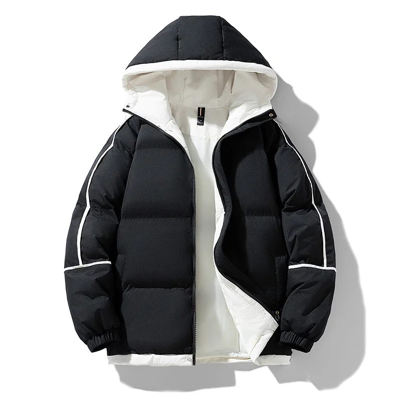 Men Down Jacket Winter Fashion Contrast Color Long Sleeve Male Outerwear Thicken Cold-proof Loose Versatile Man Hooded Coat