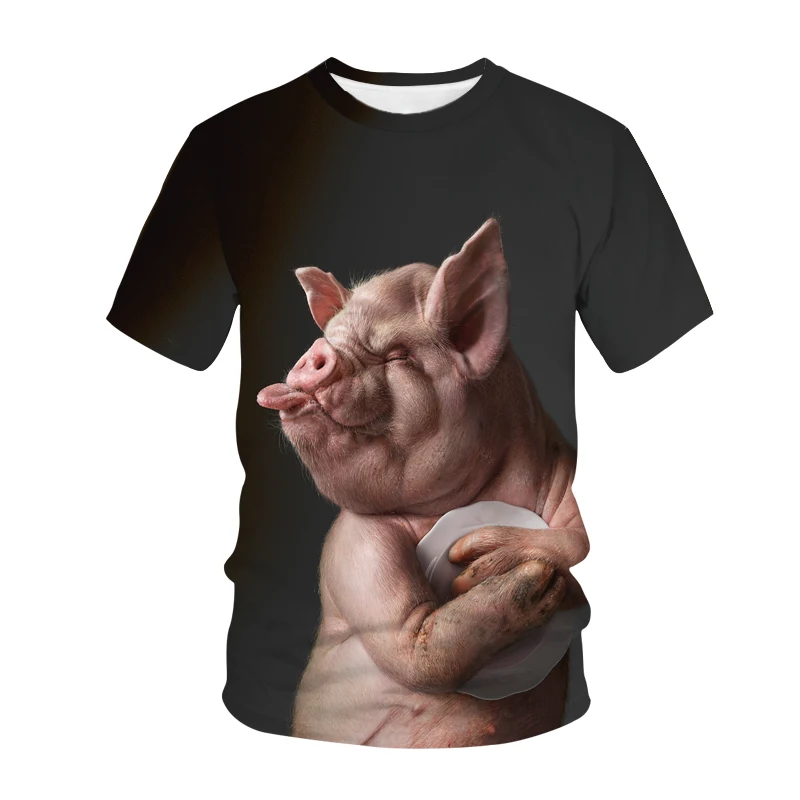 Hip Hop Animal Pig 3D Printed Summer Men's T-shirt Oversized Short Sleeve Crewneck Harajuku Street Trend Shirt Casual Loose Top