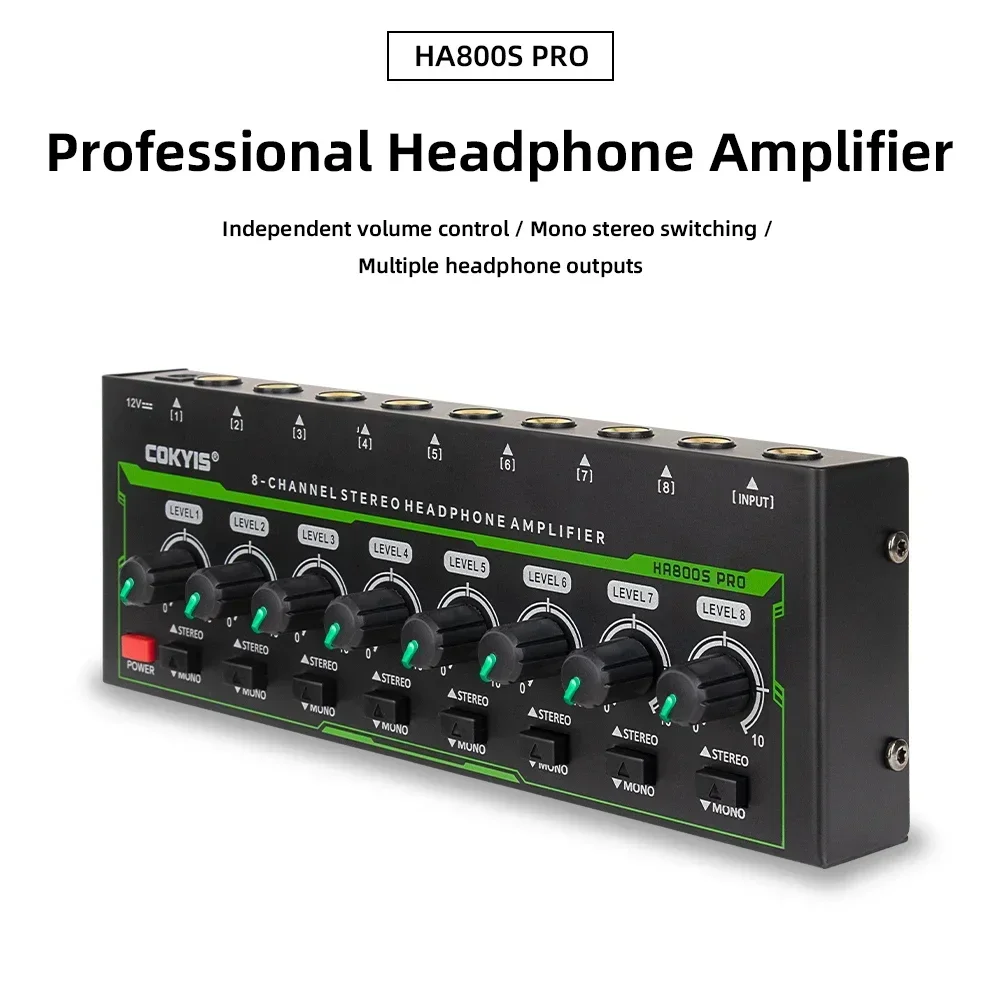 

HA800 PRO 8 Channel Headphone Amplifier Audio Amp Ultra-Compact Stereo Audio Amplifier With Power Adapter for Music Mixer