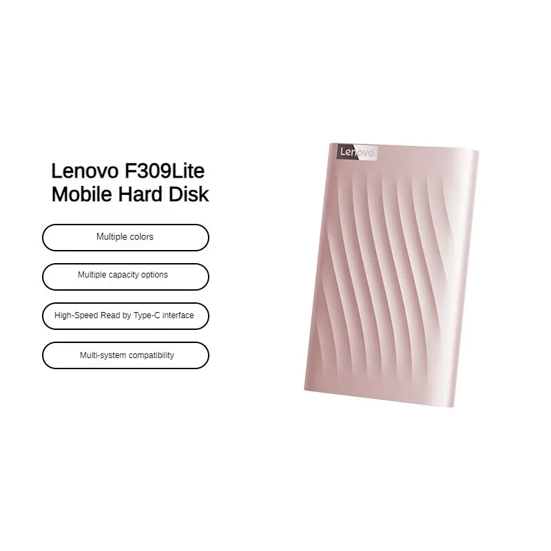 Lenovo 2TB F309 Lite Mobile Hard Drive Type-C High Speed Transmission Portable, Small, Stable, Durable Pink