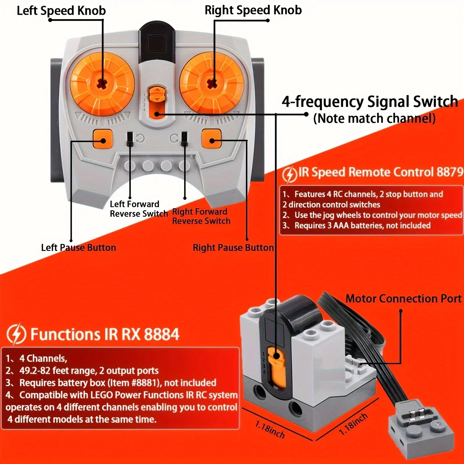 MOC Technische Teile Power Functions Servomotor Fernbedienung Batteriekasten SwitchLight Set IR Geschwindigkeit Fernbedienung Empfänger Spielzeug