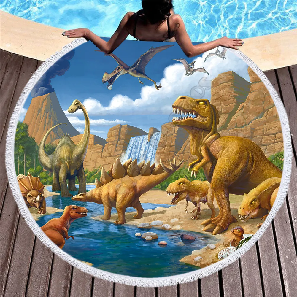 

Towel Beach Towel Shawl Fast Drying Swimming Gym Camping Big Round Beach Towel Dinosaur 3D Printed Beach Towel 02