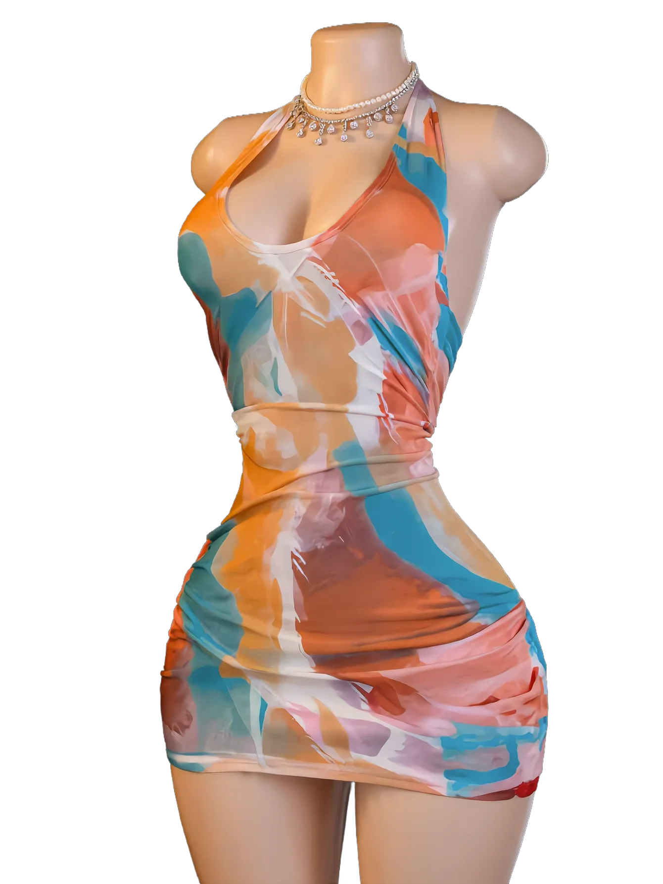 Conjunto de 2 piezas con lazo en la espalda para mujer, minivestido ajustado colorido con espalda en T para momentos románticos (talla única 88-132 lbs)