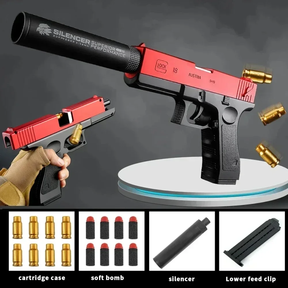 Soft Bullet Toy Gun for 6+ Kids Outdoor Combat Weapon Eat Chicken Toys with Silencer Foam Ejection Toy Gun Toy For Boys Girls