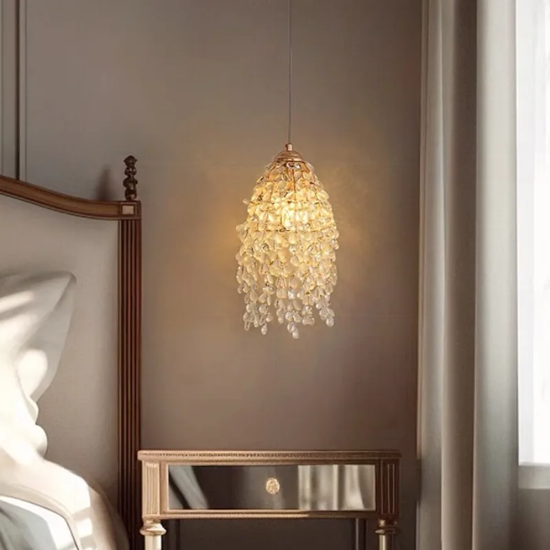 

Hanging line lamp, bedside pendant light, high-end feeling, light luxury, French art, crystal glass decoration, new style