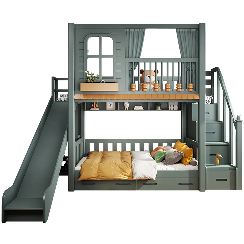 

Full solid wood high and low bunk bed Mother Solid wood thickened double Internet celebrity hotel bed