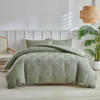 3Pcs Duvet Cover Set，Grid shape design，Green and white,Spring and summer new products,Suitable for all four seasons