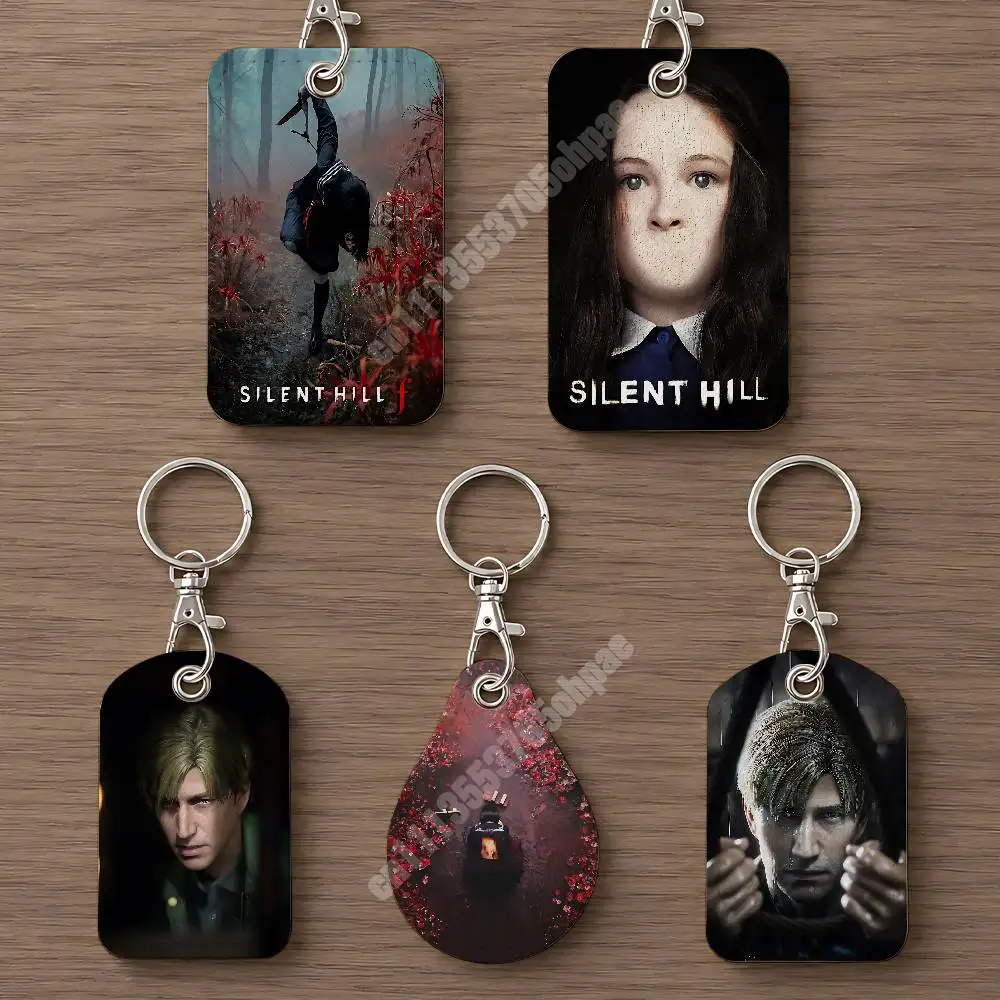 Survival Horror S-Silent H-Hill Game Leather Keychain Card Holder for Airtag & ID Cards Business Bag Charm