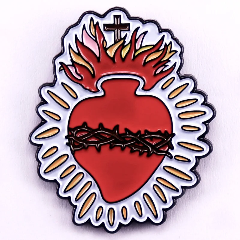 Sacred Heart Of Jesus Brooch Badge Christianity Enamel Pin Clothes Hat Backpack Decoration