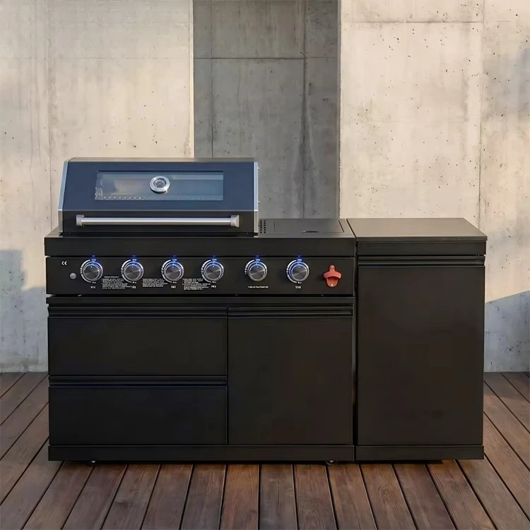 Modular black stainless steel outdoor kitchen grill cabinet island cooker for family barbecues and events