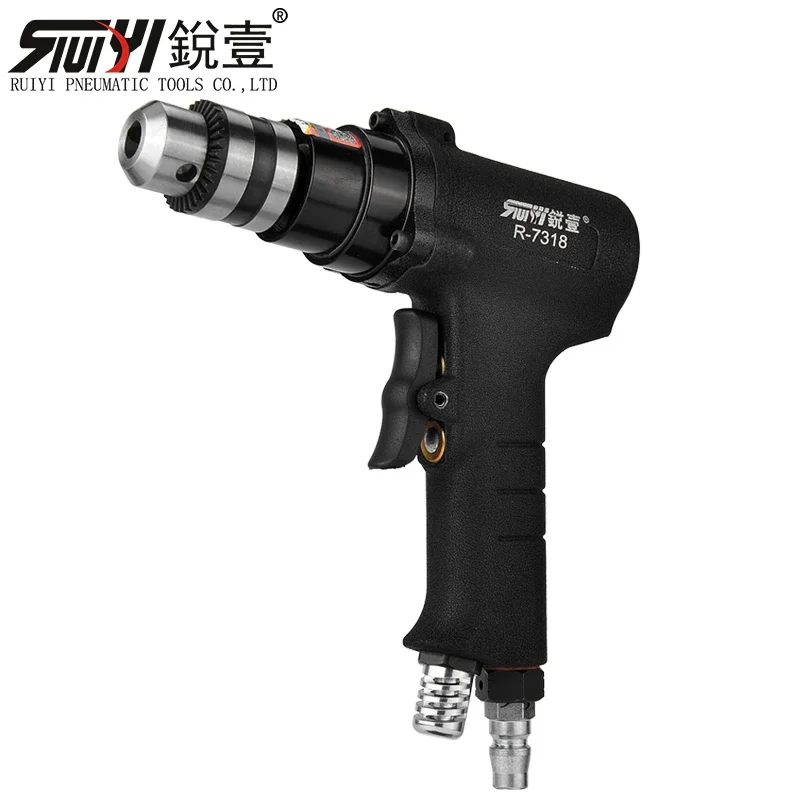 Ruiyi 7318 Pneumatic Drill with Forward and Reverse Rotation, 10mm Air Drill, Industrial-Grade Pneumatic Drilling Tool