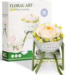 Robotime 3D Puzzle Flower White Camellia with Stand Artificial Flower Building Set Botanical Model Kits Creative Craft Gift