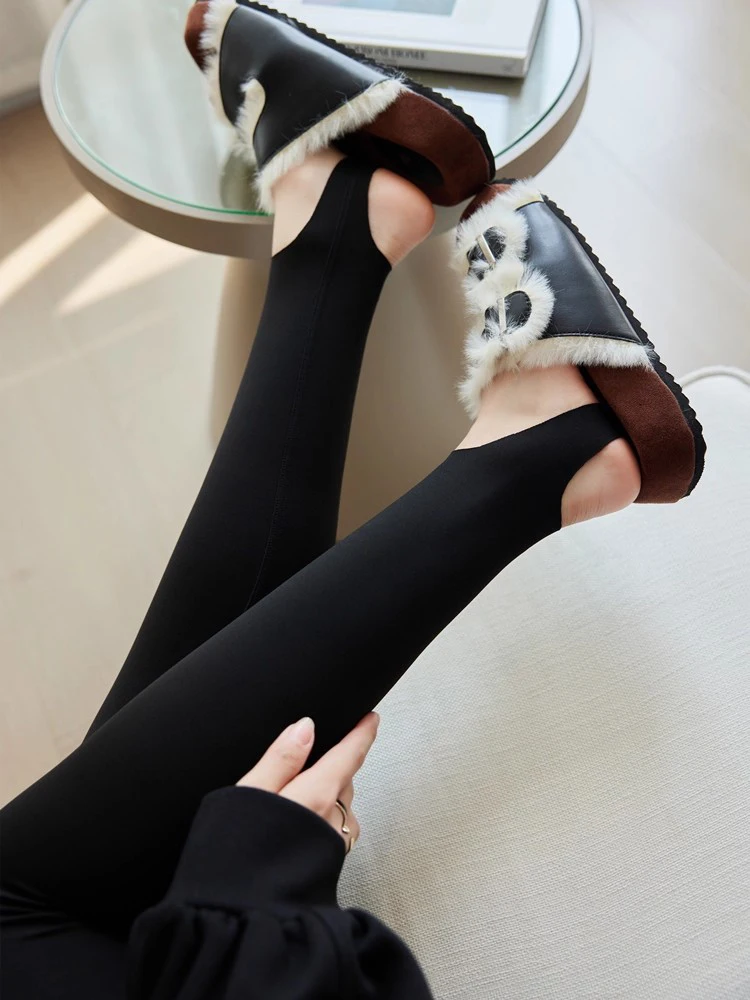 Women's High-Waist Fce-Lined arkskin Yoga Pants Wide Legging ape Slimming Warm Commute Casual Long Trousers