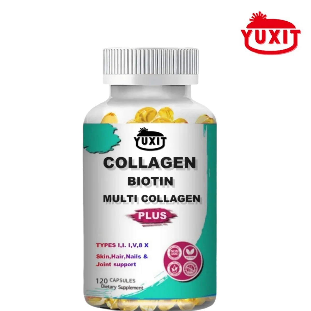 

YUXIT Collagen Multi Collagen Capsules - Types I, II, III, V & X - Skin Healthy Dietary Supplement, Skin, Nails 120 Capsules