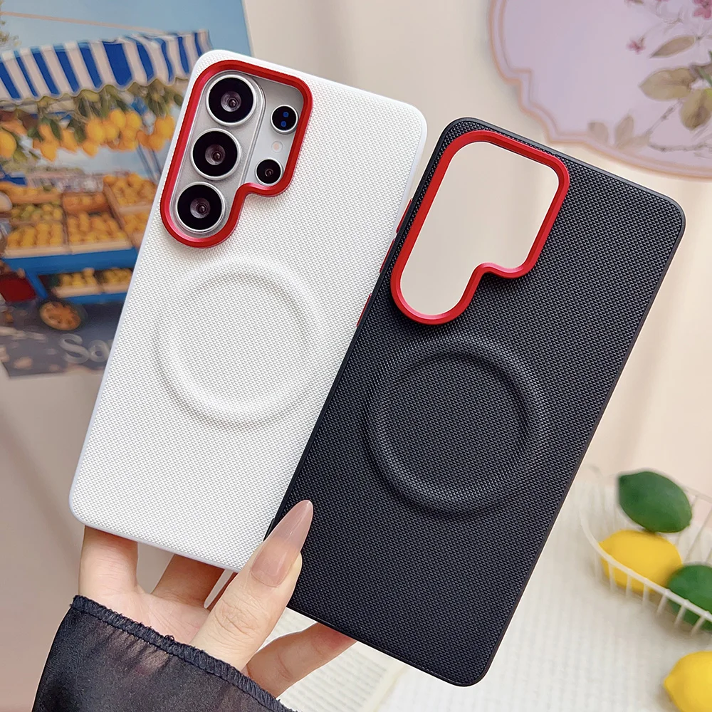 Luxury Business Magnetic Leather Phone Case For Samsung Galaxy S26 Ultra S26 Plus S25 Plus Edge S24 Wireless Charging Back Cover