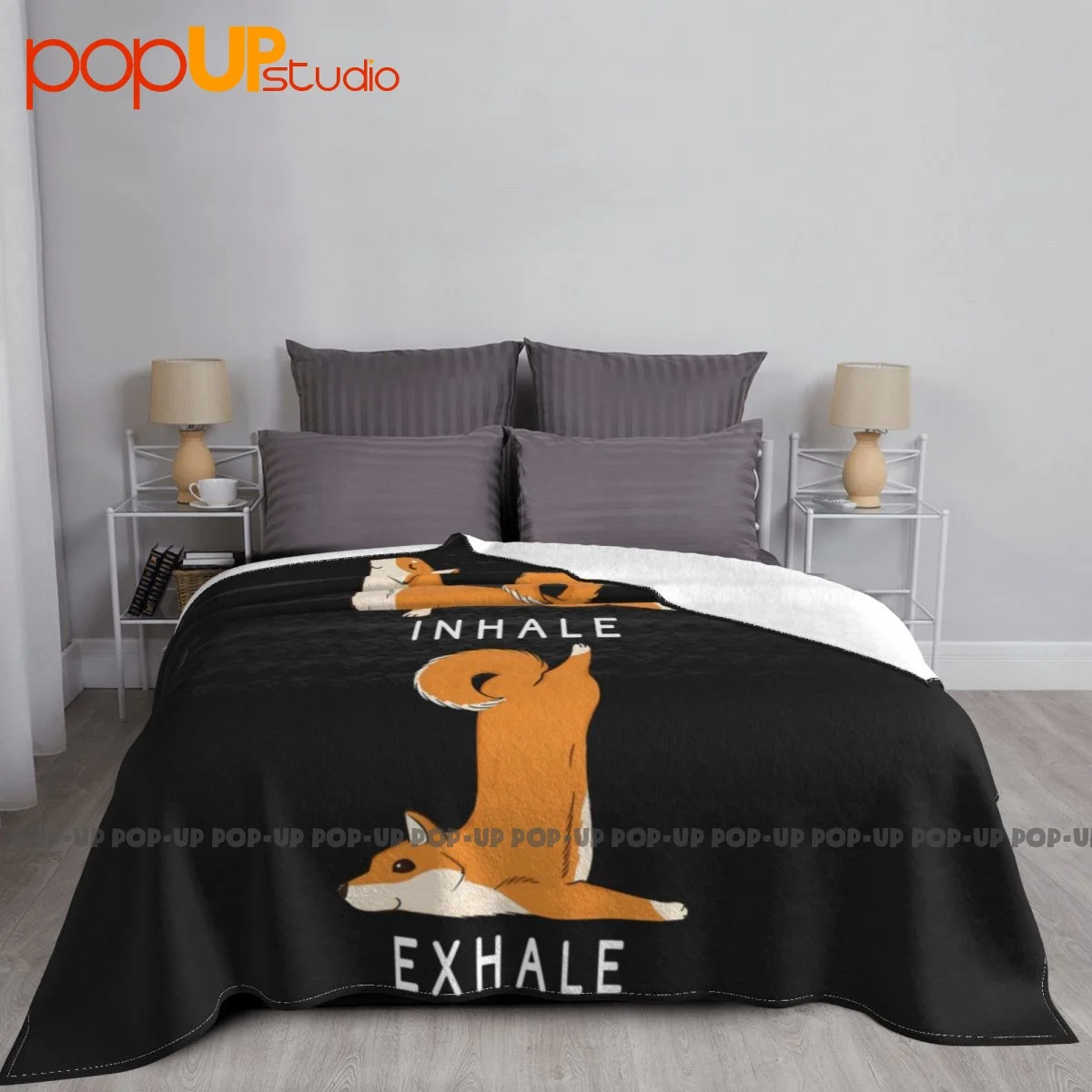 Inhale Exhale Shiba Inu Yoga Blanket Plush Thicken Microfiber Couch Blanket For Sofa Bedroom