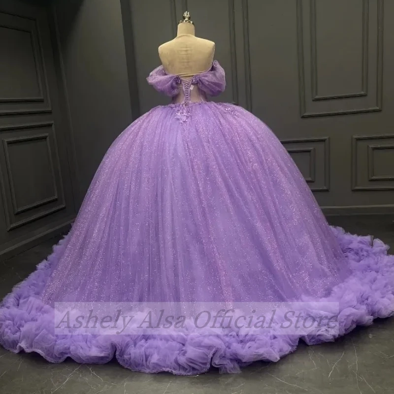 Customized Real Picture Mexican Lavender Princess Quinceanera Dresses Applique Tulle Tiered Prom Sweet 16 Vestidos De 15 Anos