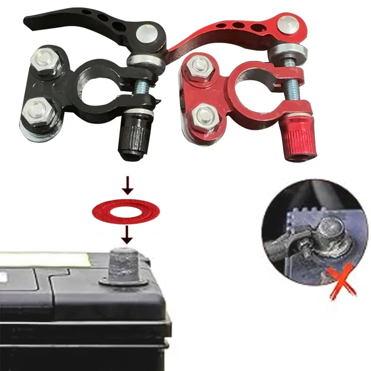 2 Stück Autobatterie-Anschlussklemmen mit Schnellverschluss 12V 24V Positiv-Negativ-Batteriekabelenden für SAE/JIS-Typ Fahrzeuge – Detail 7