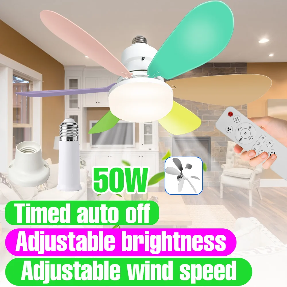 50W LED Fan Lamp E27/E26 Ceiling Silent Fan Light 6 Blades With Remote Control Dimmable Bedroom Living Room Study Room Apartment