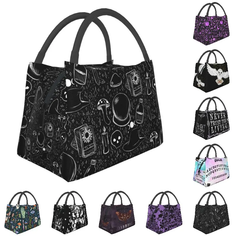 

Witchy Chalkboard Spooky Witch Skull Insulated Lunch Bags for Women Resuable Goth Occult Halloween Thermal Cooler Lunch Tote