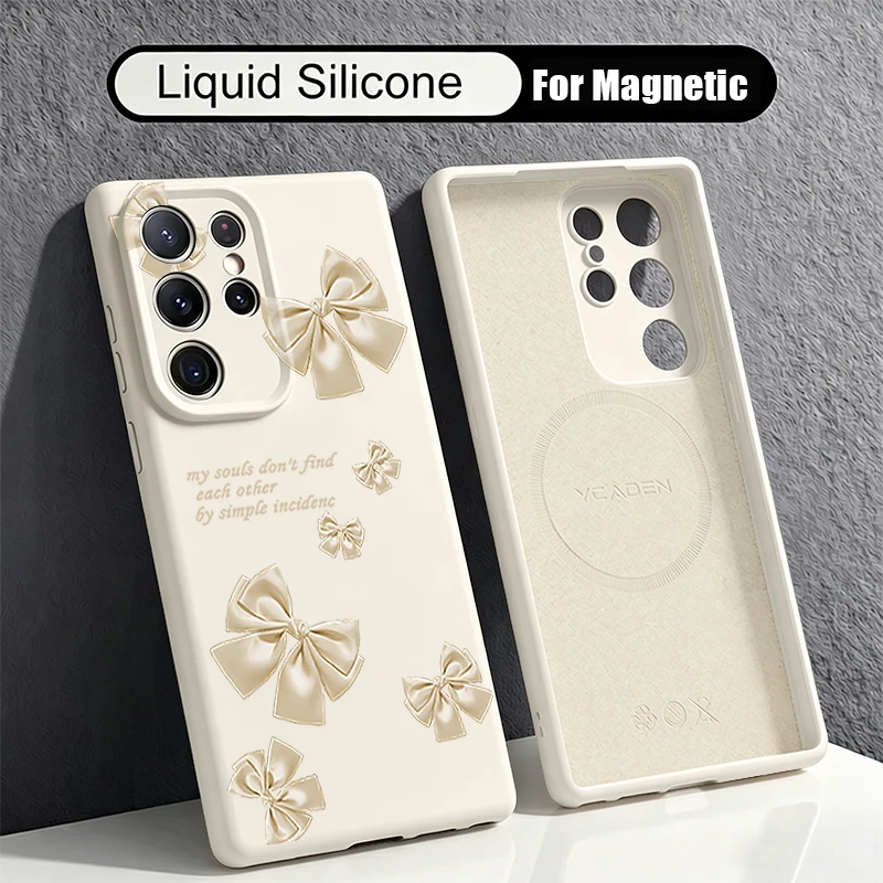 Liquid Silicone Magnetic Phone Case For Samsung Galaxy S26 S25 S24 Ultra Plus S23 S22 Ultra For Magsafe Bowknot Patterned Cover