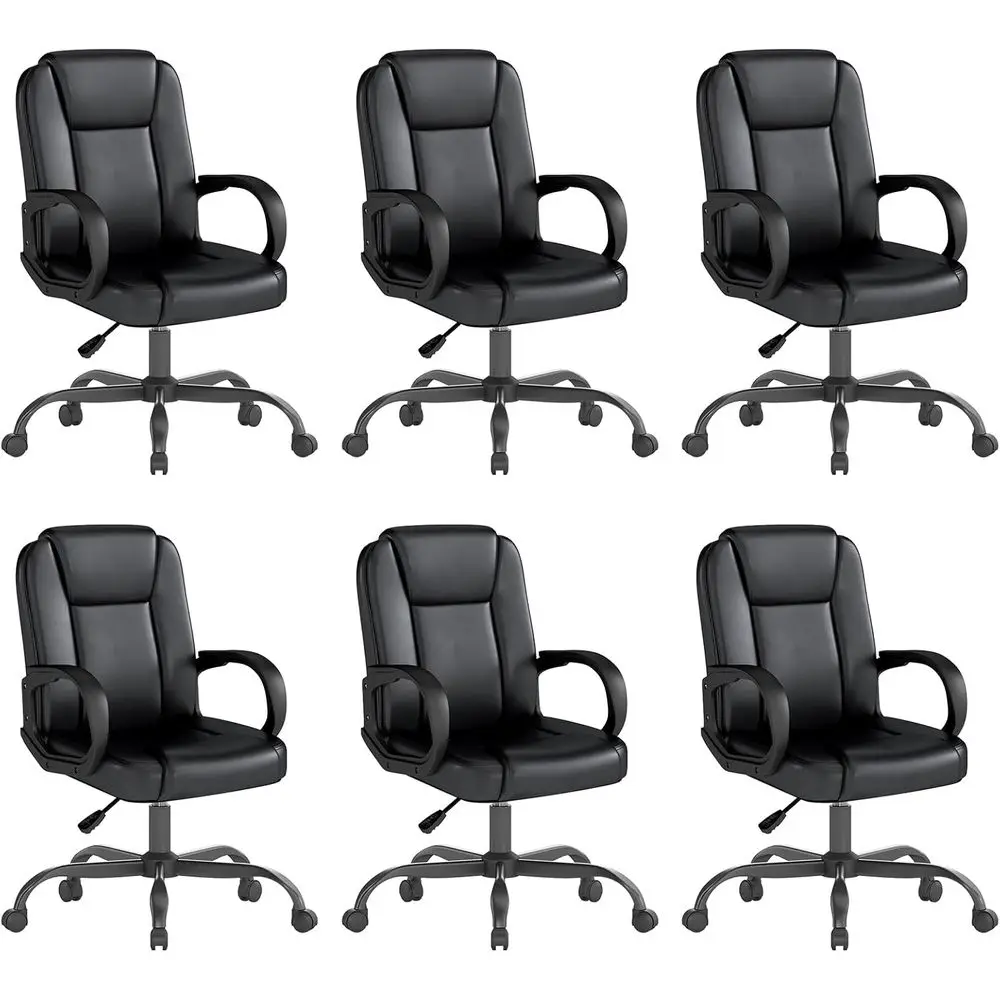 

Leather Swivel Ergonomic Office Chair with Armrests, Adjustable for Home or Work, 6PC, Black