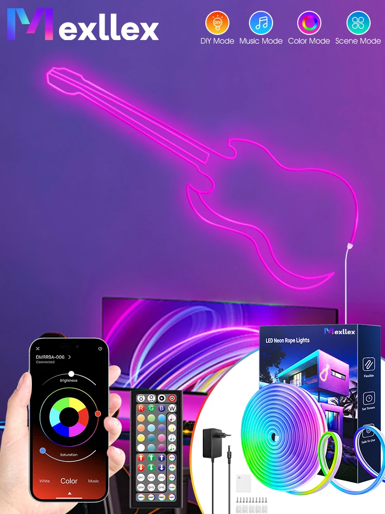 Flexible LED-Neonlichter mit App/Fernbedienung, DIY-Design Wasserdichte RGB-Lichterkette für Außenbereich, Musik-Synchronisation für Schlafzimmer und Partys