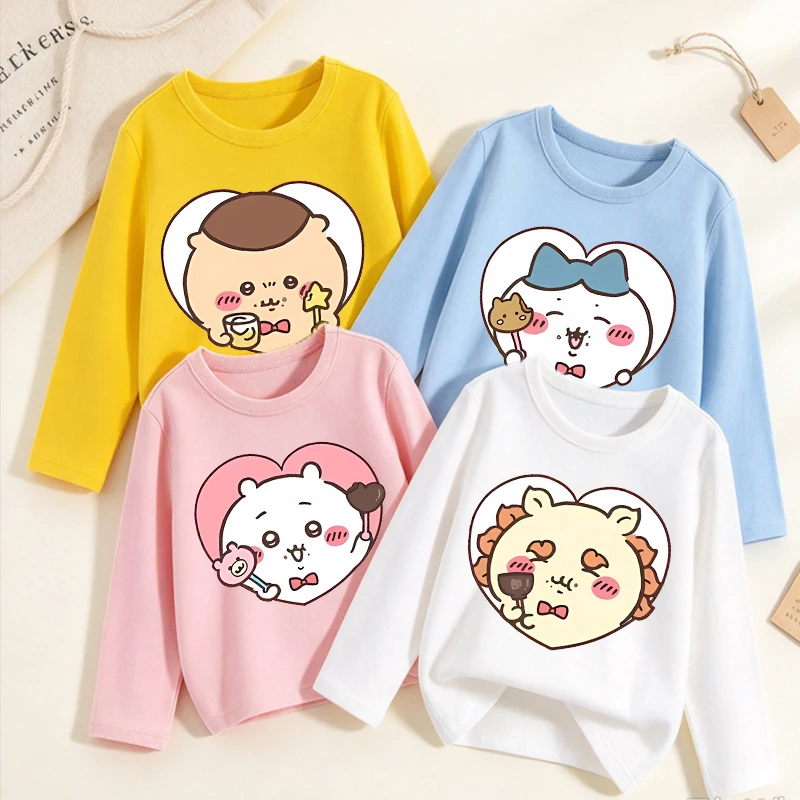 Chiikawas Kids Long Sleeve Clothes Children Cute Cartoon Pullover Clothing Tops Boy Girl Base T-shirt Base Layer Birthday Gift