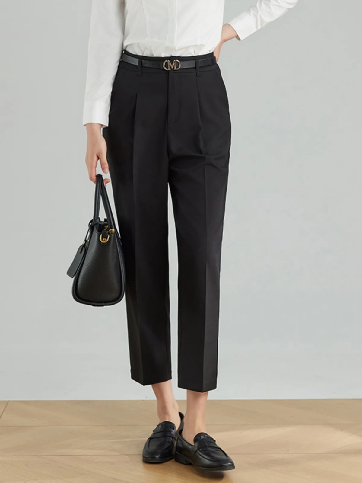 Casual Pure Color Straight Leg Pants mid Waist Professional Women's Autumn Winter Fashion Versatile OL Style Nine Point Trousers