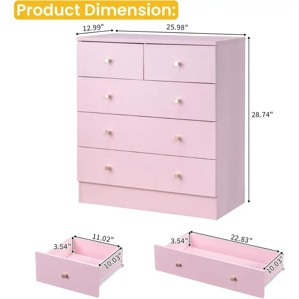 صندوق بمقبض باللون الذهبي الوردي لغرفة نوم البنات، مناسب لمساحات المعيشة والمكاتب