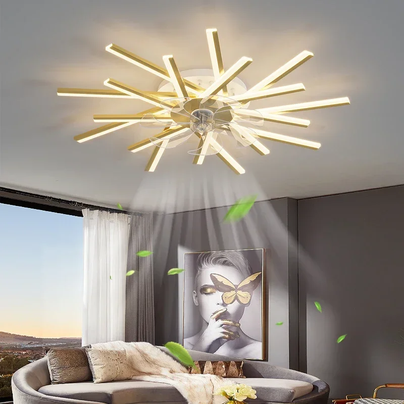 Modest Ceiling Fan Light Whit RC Living Dining Table Room Decor Bedroom Kitchen Ultra-thin Mute with Electric Fan Chandeliers