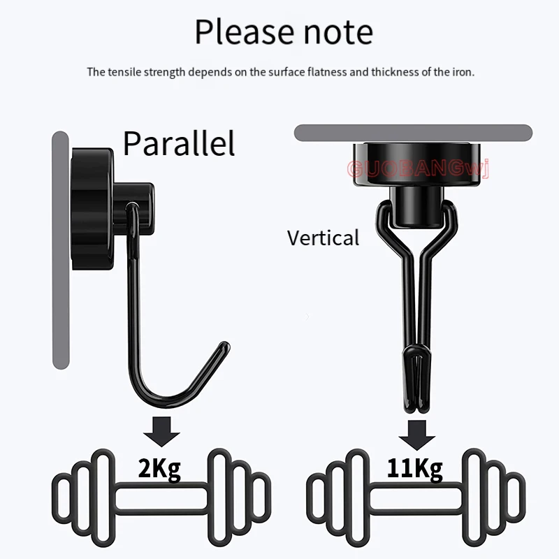 20mm回転式磁気フック - 家庭、キッチン、ガレージのツール整理用の頑丈な粉体塗装ブラック/シルバーマグネットフック