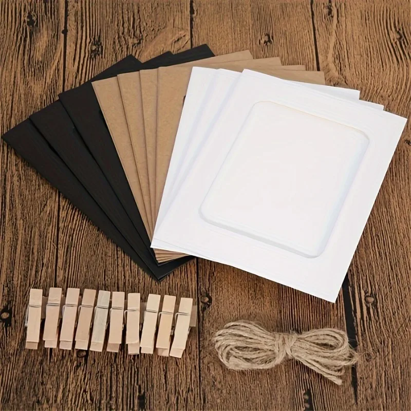Vintage Kraft Paper Photo Frames Flag Banner Home Decor with Clips Hemp Rope Suitable for Weddings Anniversaries Holiday Parties