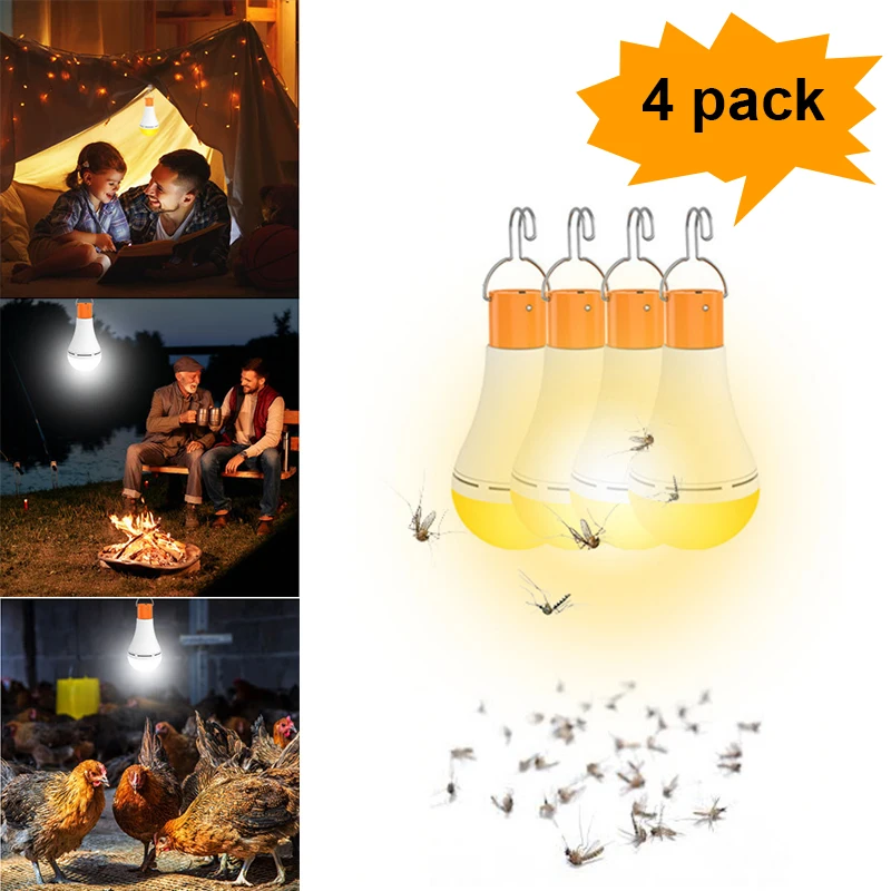 

1-2-4pcs Portable Solar Light Bulbs Emergency LED Bulbs Mosquito Killer for Shed Hiking Camping Tent Hurricane Power Outage Lamp