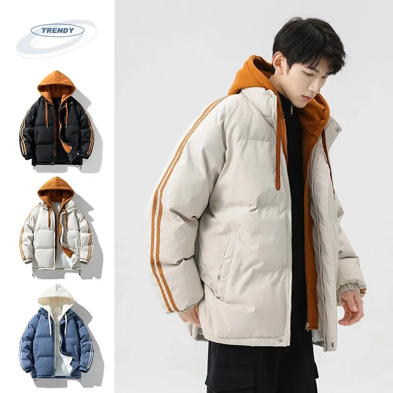 MAIDANGDI Cotton Jacket for Men Winter Teenagers Thick Cotton Jacket Hooded Vacation Two Trendy Casual Cotton Jackets